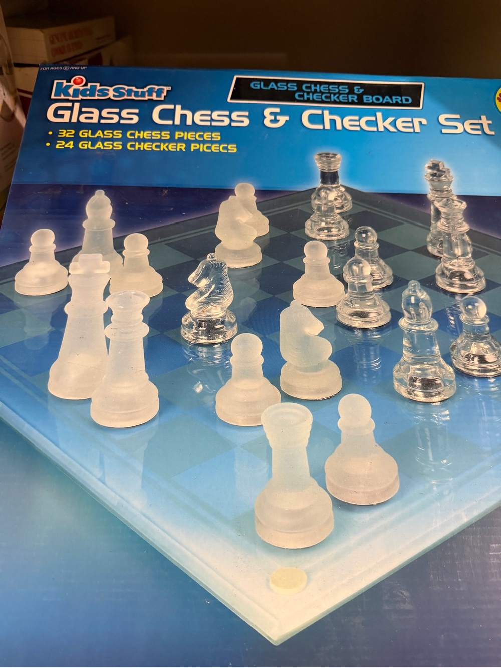 Glass Chess & Checker Set - Frosted & Clear Pieces